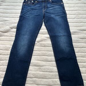 True Religion Ricky Relaxed Straight Classic Blue Denim Jeans, Size 34
